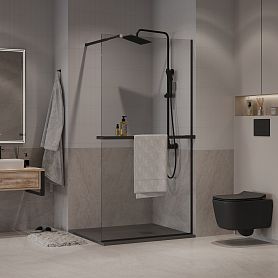 Душевая перегородка Niagara Nova NG-670-10 Black 100x195, стекло прозрачное, профиль черный матовый - фото 1