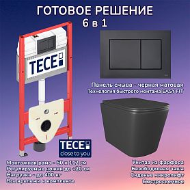 Комплект: Инсталляция TECE Base 2.0 9400414+Кнопка TECEnow черная+Verna Black JK3021028MB черный унитаз - фото 1