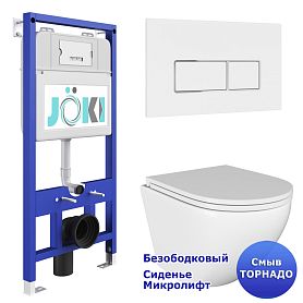 Комплект: Инсталляция JK01150 + Кнопка JK206549 белая / хром + Stella T JK1101010 белый унитаз, смыв торнадо - фото 1