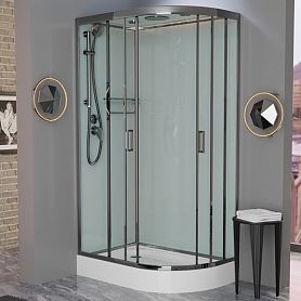 Душевая кабина Frank F412 L Brilliant 120x80, левая, с полотенцедержателем, стекло прозрачное, профиль хром - фото 1