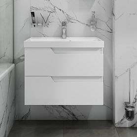 Тумба под раковину Санта Антарес 70, подвесная, 2 ящика, цвет белый глянец - фото 1