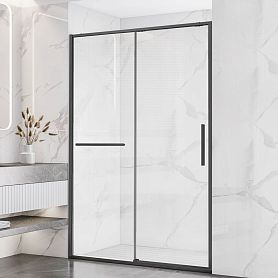 Душевая дверь Vincea Slim Soft VDS-1SS Slim Soft 140x200, стекло прозрачное, профиль вороненая сталь, с полотенцедержателем - фото 1