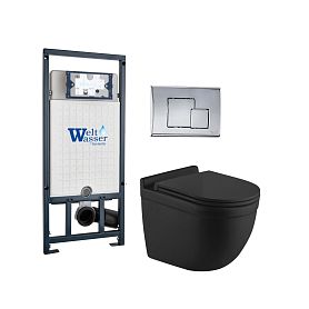 Комплект Weltwasser 10000012256 унитаза Heimbach 043 MT-BL с сиденьем микролифт и инсталляции Marberg 507 с кнопкой Mar 507 SE-CR хром - фото 1