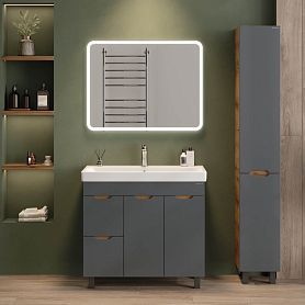 Мебель для ванной Оника Айленд 90, с бельевой корзиной, цвет графит / дуб крафт золотой - фото 1