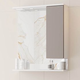 Шкаф-зеркало Оника Марви 60, правый, с подсветкой, цвет белый / мокко - фото 1