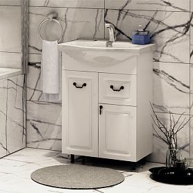 Тумба под раковину Corozo Элегия Ретро 60, с бронзовыми ручками, цвет белый - фото 1