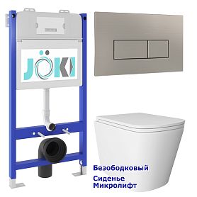Комплект: Инсталляция JK03351 + Кнопка JK204546 сталь + Verna JK3021022 белый унитаз - фото 1