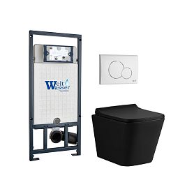 Комплект Weltwasser 10000010546 унитаза Gelbach 041 MT-BL с сиденьем микролифт и инсталляции Marberg 507 с белой кнопкой Mar 507 RD GL-WT - фото 1
