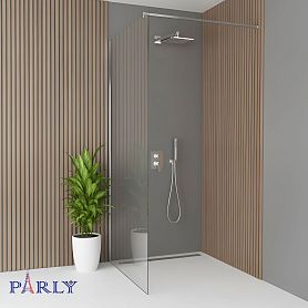 Душевая перегородка Parly T80 80х190, стекло прозрачное, профиль хром - фото 1