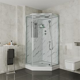 Душевая кабина Niagara Luxe NG-7701DM 90x90, стекло прозрачное, профиль серебро, с крышей - фото 1