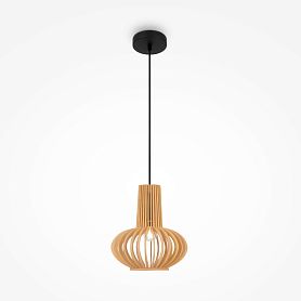 Подвесной светильник Maytoni Roots MOD193PL-01W, арматура черная, профиль дерево бежевое - фото 1