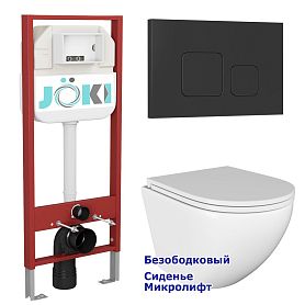 Комплект: Инсталляция JK45045 + Кнопка JK702534BM черная + Stella JK1021007 белый унитаз - фото 1