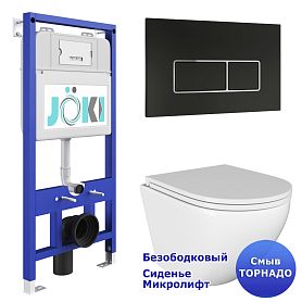Комплект: Инсталляция JK01150 + Кнопка JK205552 черная / хром + Stella T JK1101010 белый унитаз, смыв торнадо - фото 1