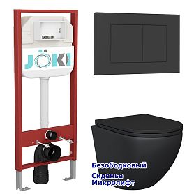Комплект: Инсталляция JK45045 + Кнопка JK013525BM черная + Stella Black JK1111019MB черный унитаз - фото 1