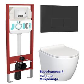 Комплект: Инсталляция JK45045 + Кнопка JK203507BM черная + Stella JK1061016 белый унитаз - фото 1