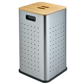Корзина для белья Weltwasser NANSY MT 35L, цвет сталь матовая / бамбук - фото 1