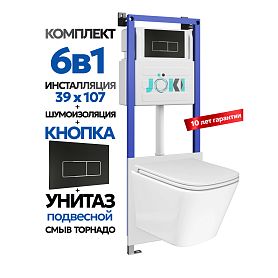 Комплект: Инсталляция JK04054+Кнопка JK205552 черная/хром+Verna T JK3031025 белый унитаз, смыв торнадо - фото 1