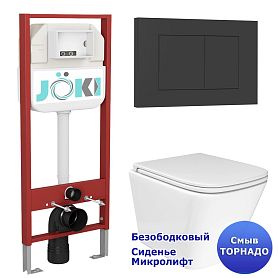 Комплект: Инсталляция JK45045 + Кнопка JK013525BM черная + Verna T JK3031025 белый унитаз, смыв Торнадо - фото 1