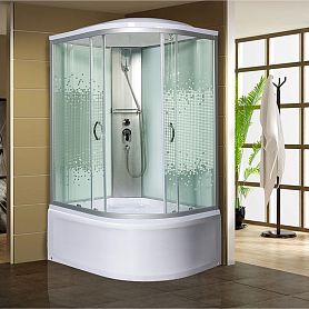 Душевая кабина Мономах XL 120/80/44 МЗ L 120x80, стекло прозрачное с рисунком мозаика, профиль хром, с крышей - фото 1