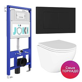 Комплект: Инсталляция JK01150 + Кнопка JK013525BM черный + Stella T JK1101010 белый унитаз, смыв Торнадо - фото 1