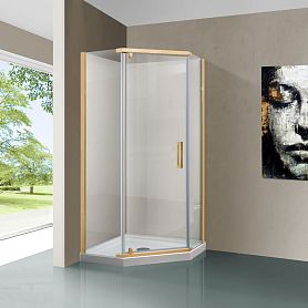 Душевой уголок Vincea Stresa VSP-1S 100x100, стекло прозрачное, профиль брашированное золото - фото 1