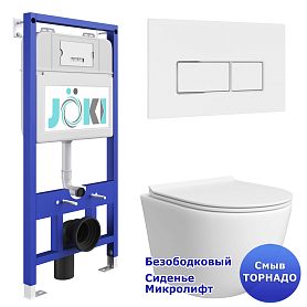 Комплект: Инсталляция JK01150 + Кнопка JK206549 белая / хром + Stella T JK1121064 белый унитаз, смыв торнадо - фото 1