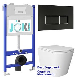 Комплект: Инсталляция JK03351 + Кнопка JK205552 черная / хром + Verna JK3021022 белый унитаз - фото 1
