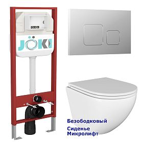 Комплект: Инсталляция JK45045 + Кнопка JK701528CH хром + Stella JK1021007 белый унитаз - фото 1