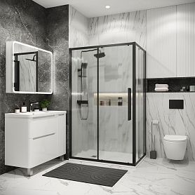 Душевой уголок Grossman Cosmo 100х80, левый, стекло шиншилла, профиль черный матовый - фото 1