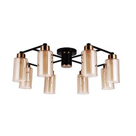 Потолочная люстра Arte Lamp Leo A7027PL-8BK, арматура черный, плафон стекло янтарное - фото 1