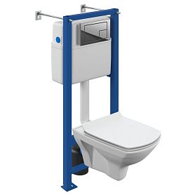 Комплект Cersanit: Унитаз Carina XL CO DPL EO Slim + Инсталляция Vector + Кнопка Corner хром глянцевый - фото 1