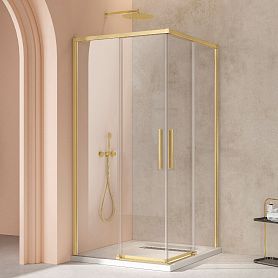 Душевой уголок Vincea Slim VSS-4SL 100x100, стекло прозрачное, профиль брашированное золото - фото 1