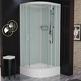 Душевая кабина Frank F409/1 М White 90x90, с полотенцедержателем, стекло матовое, профиль белый - фото 1