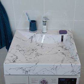 Раковина Stella Polar Турин 60х60 для установки над стиральной машиной, цвет белый мрамор - фото 1