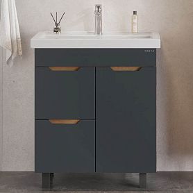 Тумба под раковину Оника Айленд 70, с бельевой корзиной, цвет графит / дуб крафт золотой - фото 1