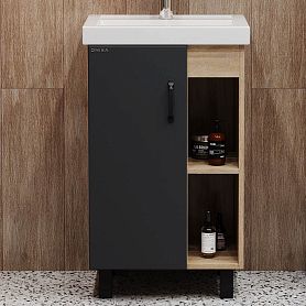 Тумба под раковину Оника Тимбер 50, напольная, цвет серый матовый / дуб сонома - фото 1