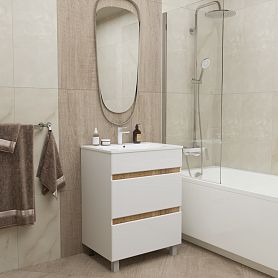 Мебель для ванной Mixline Брикс 50, напольная, с 2 ящиками, цвет белый / дуб вотан - фото 1