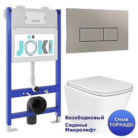 Комплект: Инсталляция JK03351 + Кнопка JK204546 сталь + Verna T JK3031025 белый унитаз, смыв торнадо - фото 1