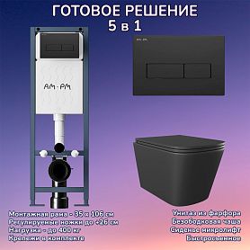 Комплект: Инсталляция AM.PM ErgoFit I012711+Кнопка I110338 черная+JOKI Verna Black JK3021028MB черный унитаз - фото 1