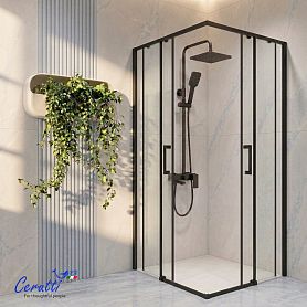 Душевой уголок CeruttiSPA Santa 90B 90x90, стекло прозрачное, профиль черный матовый - фото 1