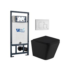 Комплект Weltwasser 10000012006 унитаза Gelbach 043 MT-BL с сиденьем микролифт и инсталляции Marberg 507 с белой кнопкой Mar 507 SE GL-WT - фото 1