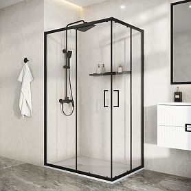 Душевой уголок Niagara Nova NG-6881-14BL 100х80, стекло прозрачное, профиль черный матовый - фото 1