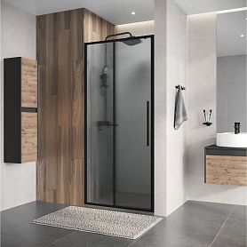 Душевая дверь Niagara Nova NG-84-L9CHB 90x195, левая, стекло шиншилла, профиль черный матовый - фото 1
