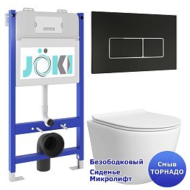 Комплект: Инсталляция JK03351 + Кнопка JK205552 черная / хром + Stella T JK1121064 белый унитаз, смыв торнадо - фото 1