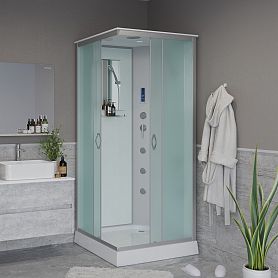 Душевая кабина Niagara Classic NG-1101-14F 90x90, стекло матовое, профиль серебро, с крышей, с гидромассажем, с пультом управления - фото 1