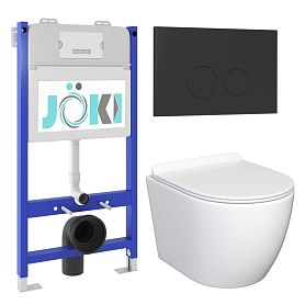 Комплект: JOKI Инсталляция JK03351+Кнопка JK103516BM черный+Stella JK1061016 унитаз белый - фото 1