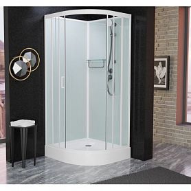 Душевая кабина Frank F400 М White 100x100, с полотенцедержателем, стекло матовое, профиль белый, без крыши - фото 1
