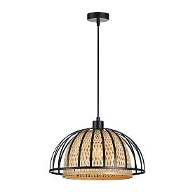 Подвесной светильник Arte Lamp Woodstock A7071SP-1BK, арматура черный, плафон металл / дерево бежевый - фото 1