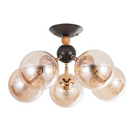 Потолочная люстра Arte Lamp Boston A4485PL-5BK, арматура черная, плафон стекло янтарное - фото 1