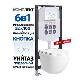 Комплект: Инсталляция Aquatek Duos 50+Кнопка 005A белый глянец/хром+Stella T JK1121064 белый унитаз, смыв торнадо - фото 1